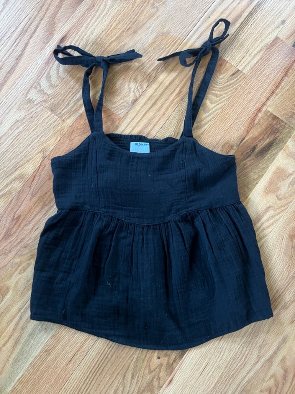 Old Navy Black Tie-Shoulder Peplum Tank